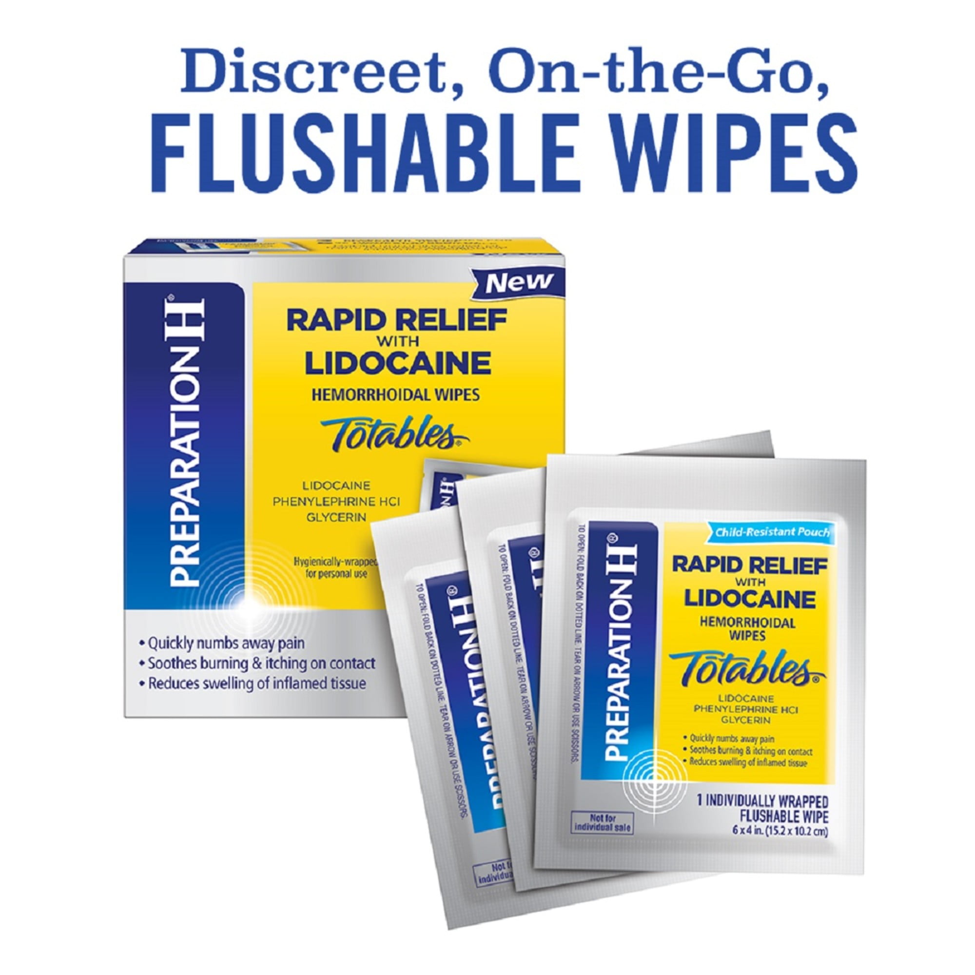 Preparation H Rapid Relief Hemorrhoid Wipes with Lidocaine, Numbing Relief for Swelling, Pain, & Itching - 20 Ct