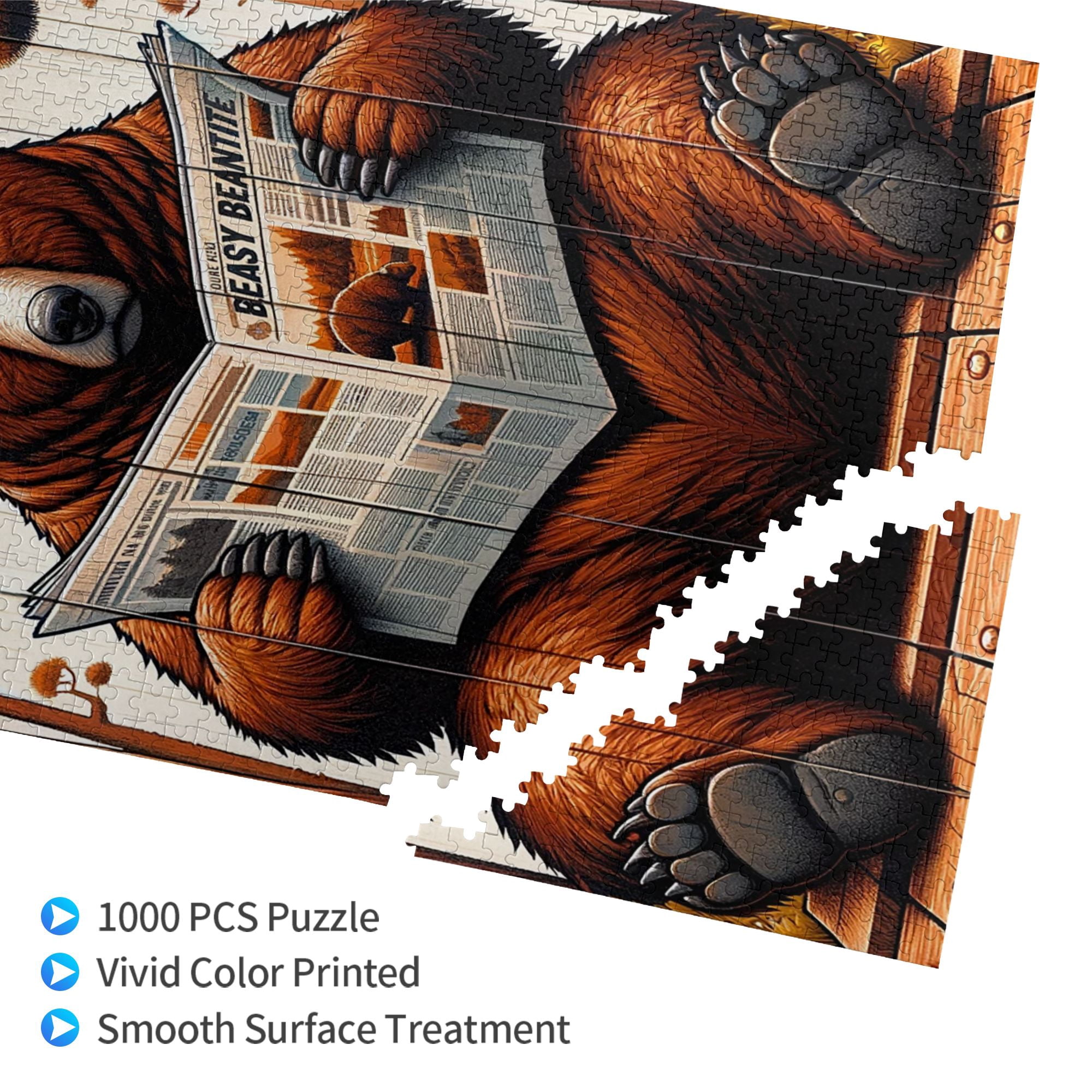 1000 PCS 1000 Piece Vibrant Jigsaw Reading Time of Brown Bear,Relieve stress and enjoy the fun of solving puzzles,Imaginative Animal Wooden Puzzles,Creative Activity Hobbies for Adults