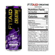 FITAID CREATINE Drink, Encapsulated Creatine, Naturally Sweetened, Sour Grape, 12-oz. cans (Pack of 12)