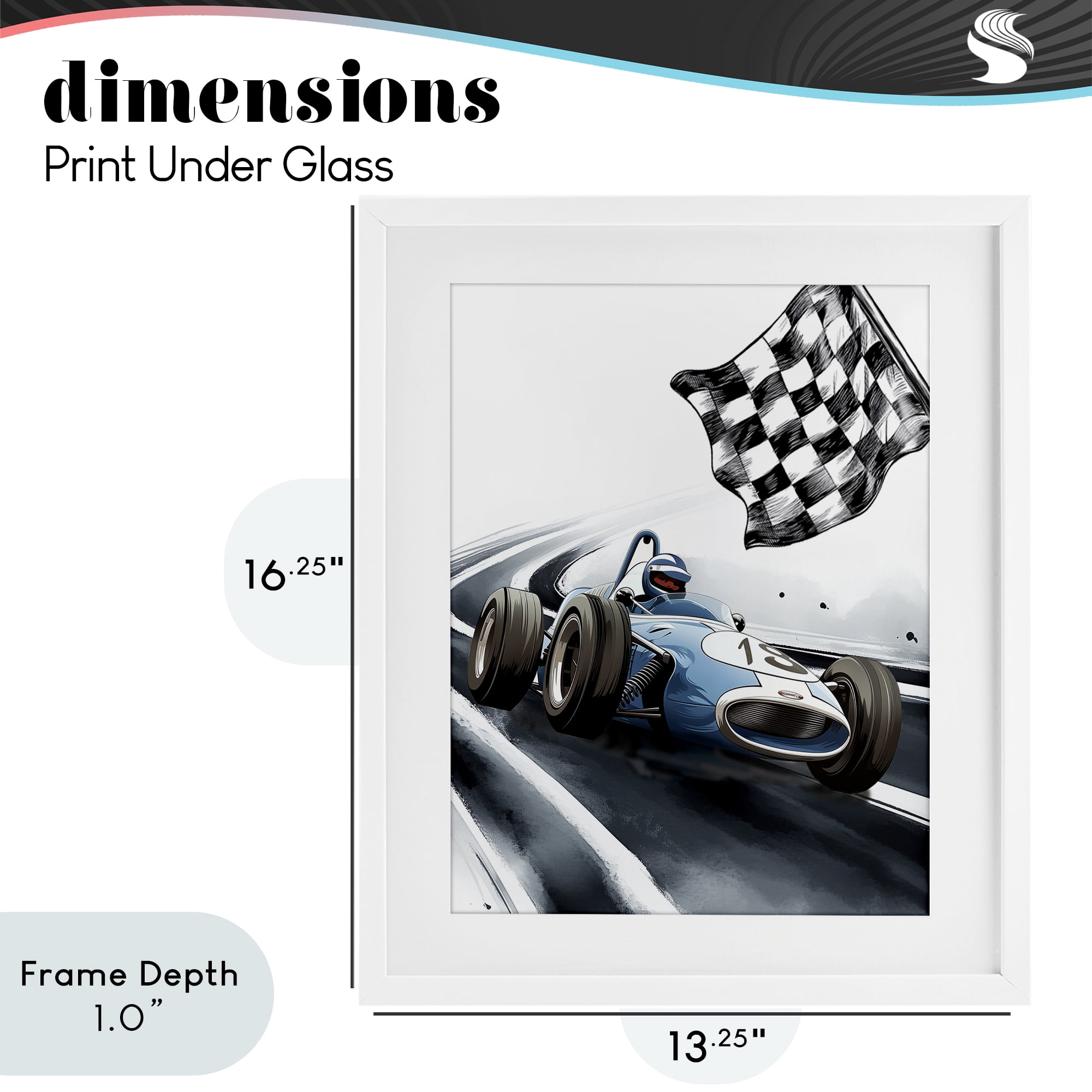 Stupell Industries Dynamic Racecar Driving White Framed Print Under Glass, design by Christine Simpson Art