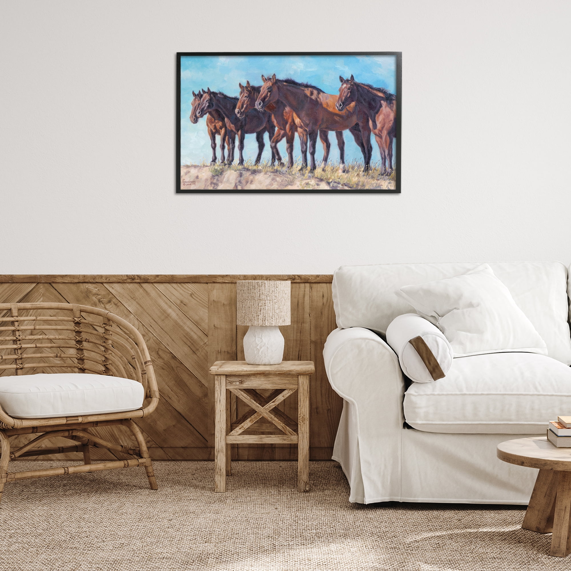 Stupell Industries Horse Herd Overlooking Desert Animals & Insects Painting Black Framed Art Print Wall Art, 30 x 20
