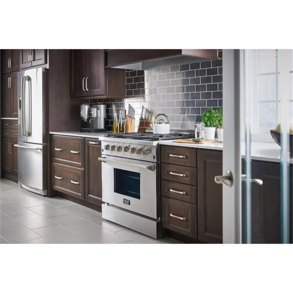 Pemberly Row 36" Dual Fuel Natural Gas Range with Knobs in Silver