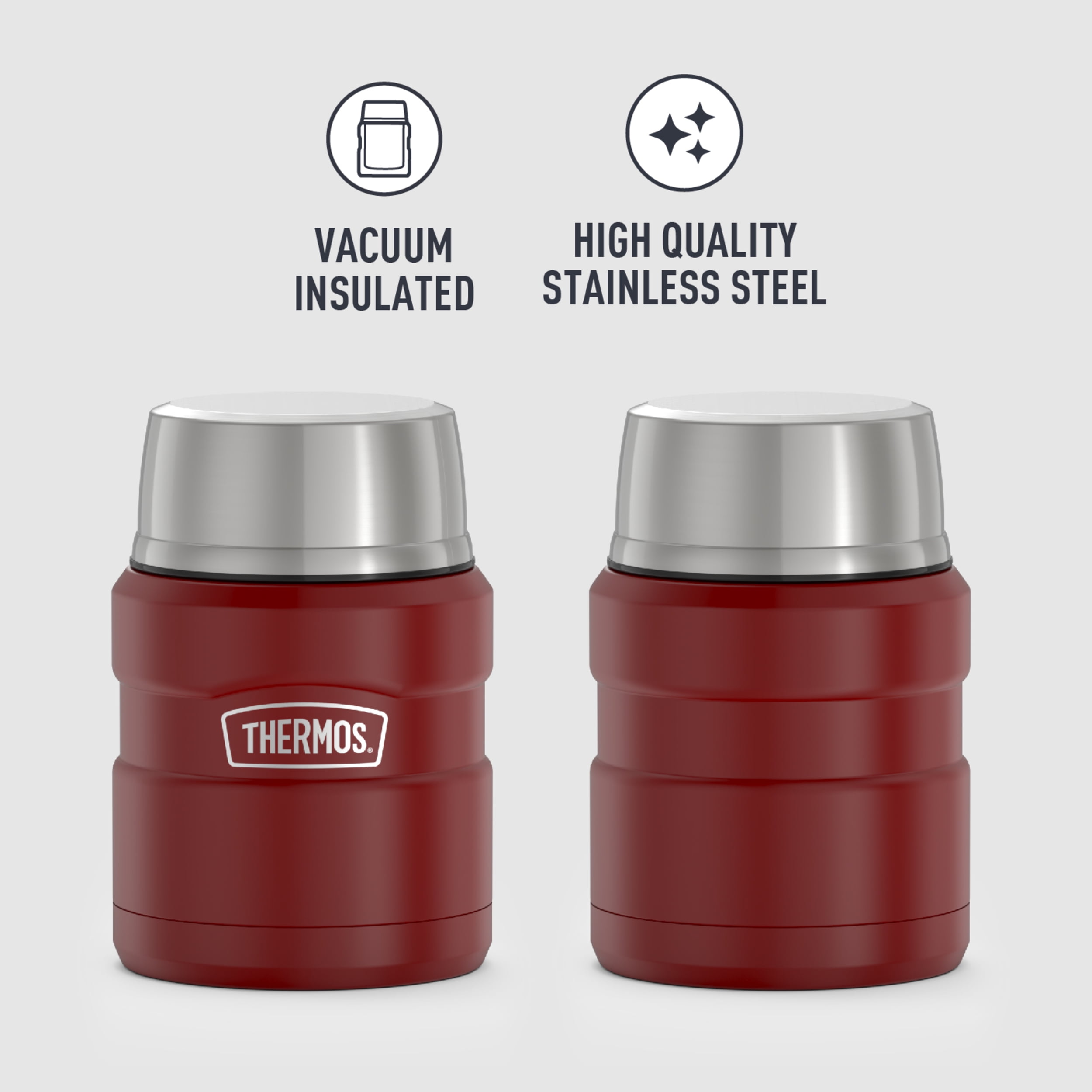 Thermos Stainless King Food Jar with Folding Spoon, Rustic Red, 16 Ounce