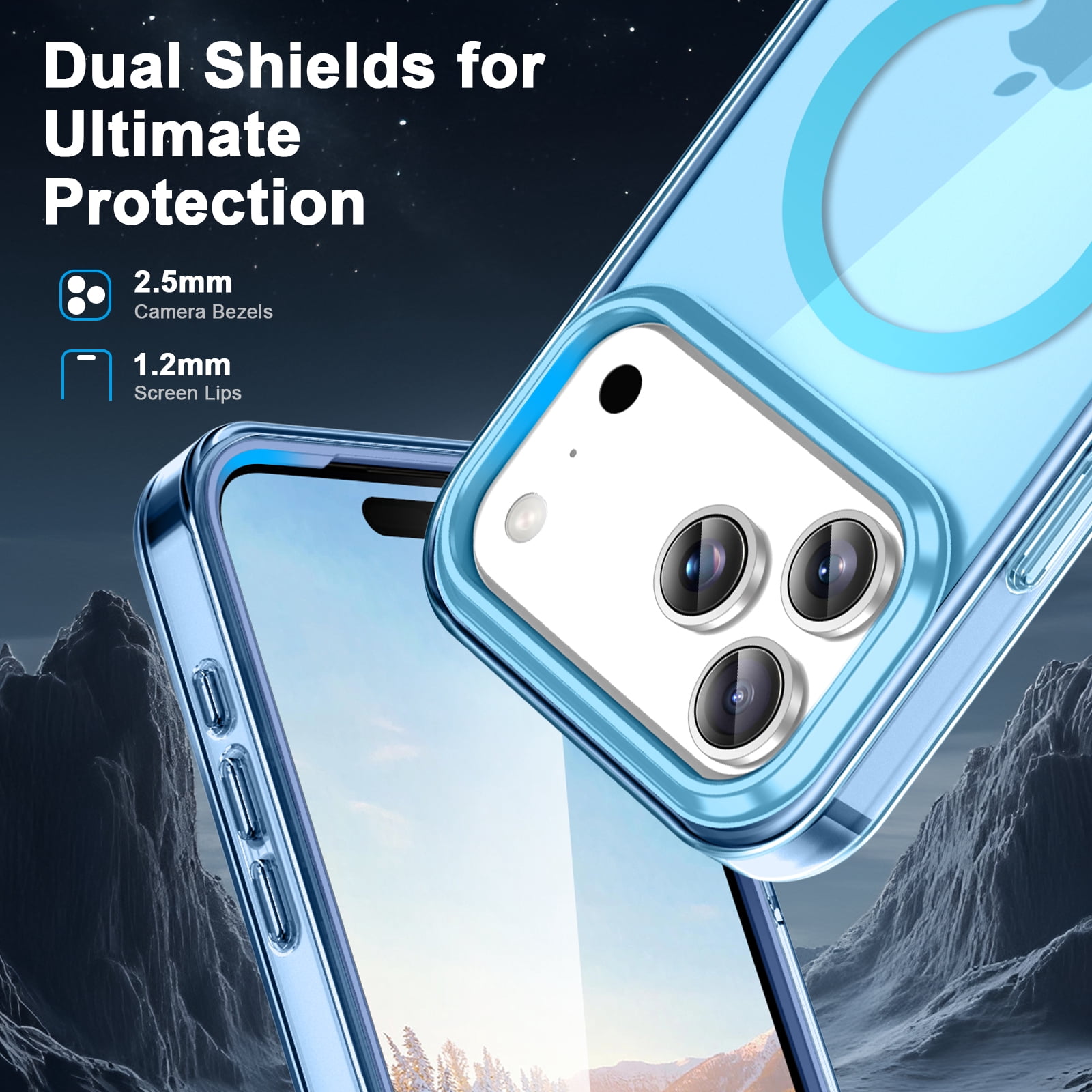 JETeacka Magnetic for iPhone 17 Pro Case 6.3" Full-Body Phone Case Built-in Screen Protector Compatible with Mag-Safe Drop Proof, Clear Blue