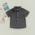 thumbnail image 3 of Douhoow 1-6Y Toddler Boy Denim Shirt Summer Kids Solid Color Short Sleeve Button Down T-Shirts, 3 of 9