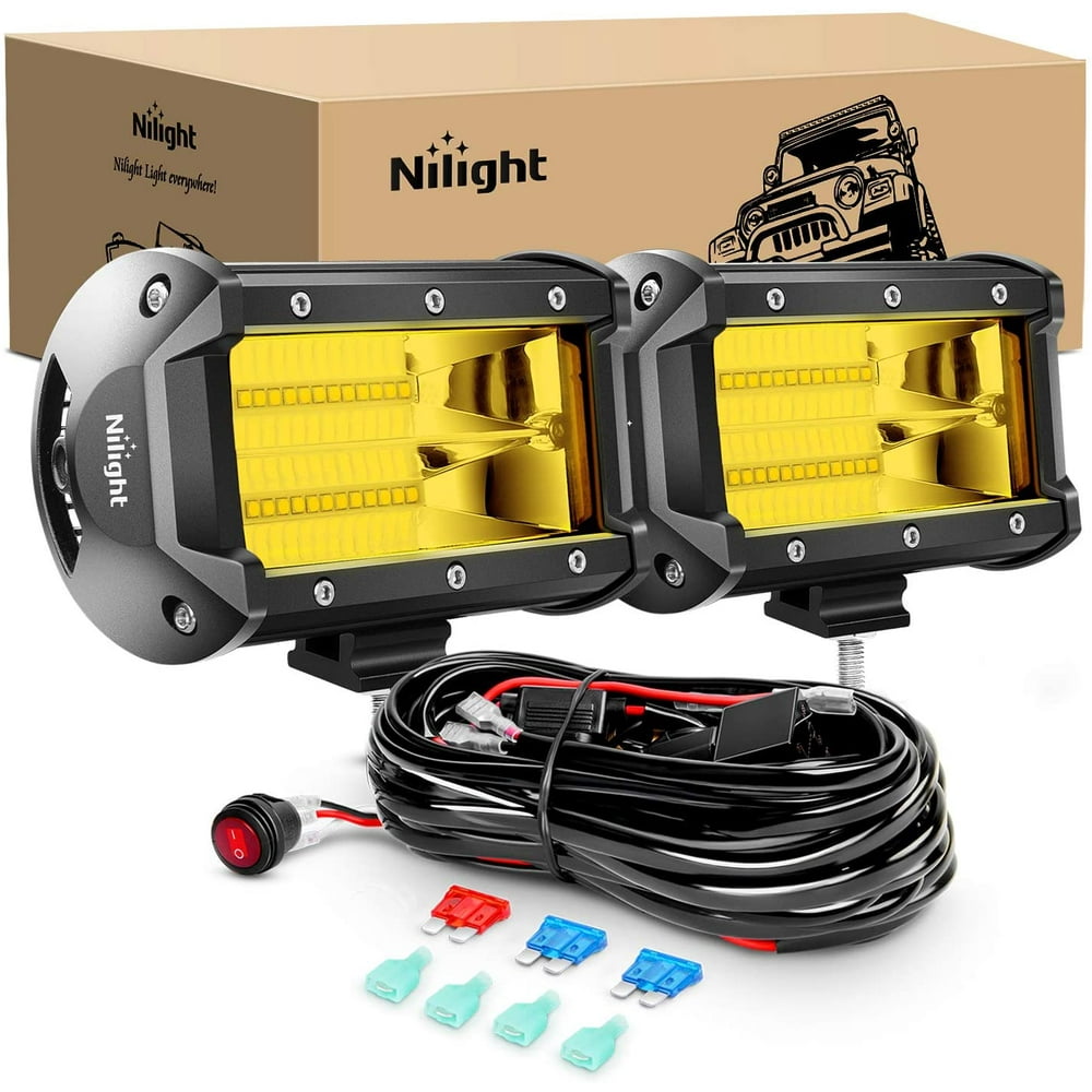 Nilight Led Light Bar 2PCS 5Inch 72W 10800Lumens Yellow Flood Beam Fog