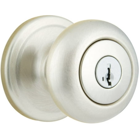 Kwikset Juno Entry Lock SmartKey - Satin Nickel Finish - Single Cylinder Exterior Door Knob — Residential Use, Standard Application