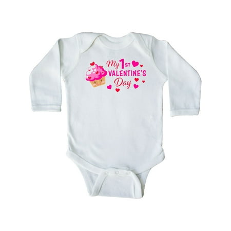 

Inktastic My 1st Valentine s Day with Cupcake Gift Baby Girl Long Sleeve Bodysuit
