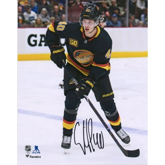 Elias Pettersson Vancouver Canucks Autographed 8" x 10" Black Alternate Jersey Skating Photograph - Fanatics Authentic Certified