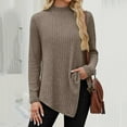 thumbnail image 5 of BiZtdJrK Womens Ribbed Long Sleeve Shirts Casual Mock Neck Lightweight Sweaters Loose Asymmetrical Hem Tunic Tops Fall Winter Clothes, Khaki, M, 5 of 7