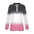thumbnail image 6 of WTOBBY Women's Ombre Print Polo Shirt - Long Sleeve Casual V-Neck Zipper Detail Tops for Women, Spring Fall Fashion Comfort Stretch Gradient Design,Pink XL, 6 of 7