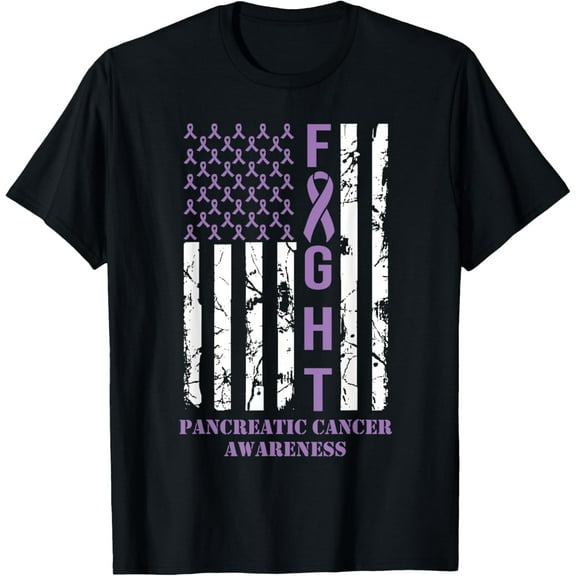 men and women can wear,Fight Flag Purple Ribbon Support Pancreatic Cancer Awareness T-Shirt