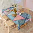 thumbnail image 3 of Pink and Blue Triangular Floral Boho Pattern Rectangle Tablecloth 60"x102",Waterproof Polyester Rectangle Table Cloth, Wipeable Spillproof Polyester Tablecloth for Dining, Camping, Indoor and Outdoor, 3 of 6