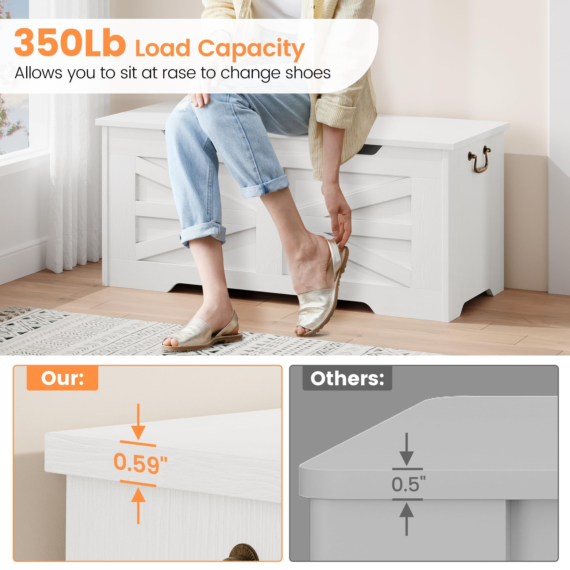 Kojooin Toy Storage Box with Lid, Wooden Toy Organizer, Unisex, with Safety Hinges, Entryway Storage Bench, 350 Lbs Load Capacity, Suitable for Living Room and Playroom