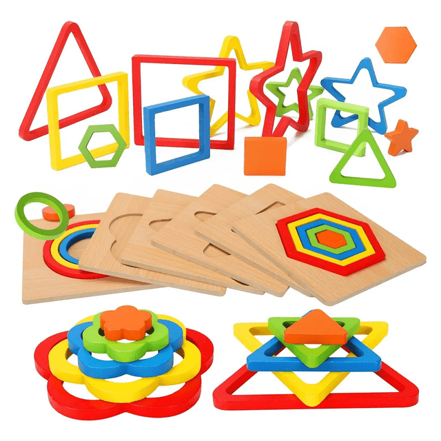 30 Piezas Rompecabezas Figuras Surtidas 3d Bloques Para Niños Madera Juegos Niños 1 Años Xtellar multicolor