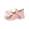 thumbnail image 3 of Girls Dress Shoes Princess Mary Jane Shoes with Elegant Pearl Bow Decor Comfy Low Heel Shoes for Weddings, Parties Pink 30, 3 of 8