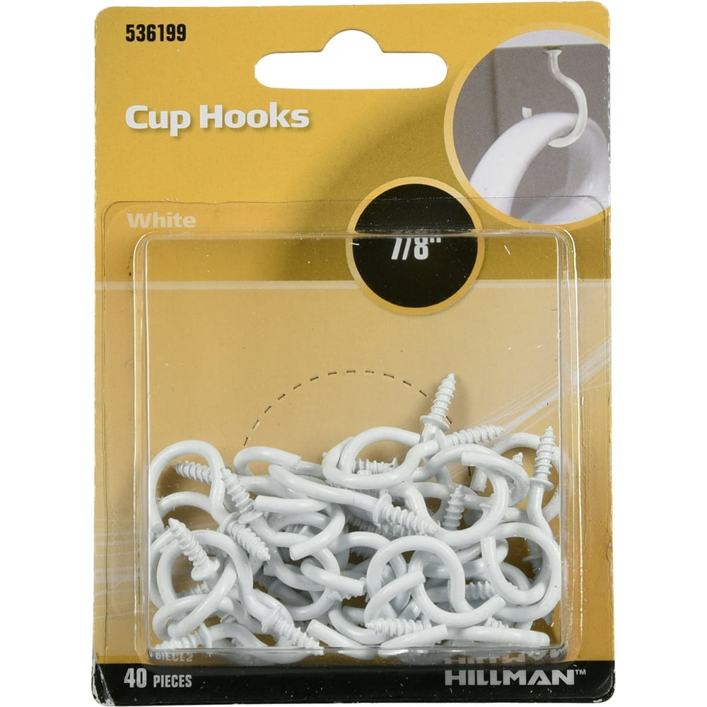 Hillman 536198 Cup Hooks, Screw Hooks, White Finish (7/8") 40 Pack