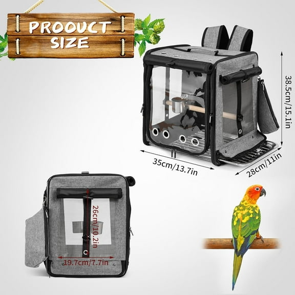 Portable Bird Backpack with Stainless Steel Mesh for Car Travel, Large Size for Most Pet Birds,