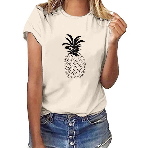 MHFRRA Camiseta de Manga Corta con Estampado de Cristal de Colores para Mujer, Informal, de Moda de Verano Beige