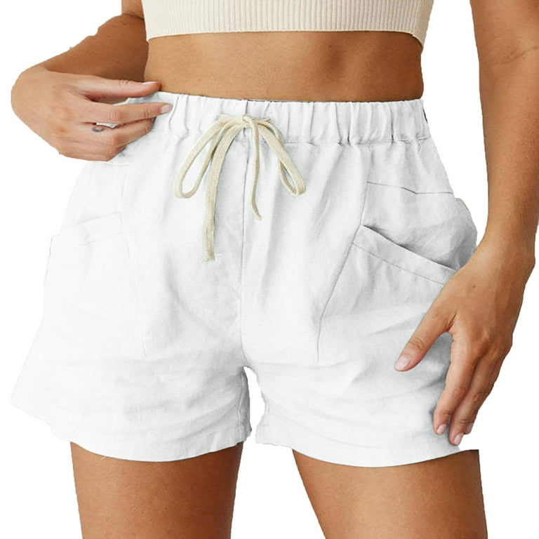 TIANEK Fashion Flowy Cargo Shorts for Women Summer White 2023 Solid Color  High Waist Lace-Up Pockets Three-Part Mother's Day Leisure Shorts Clearance