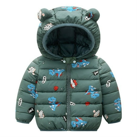 

2-7Y Kids Baby Boy Girl Ultralight Winter Snow Hooded Jacket Coat Toddler Cartoon Dinosaur Puffer Down Outwear