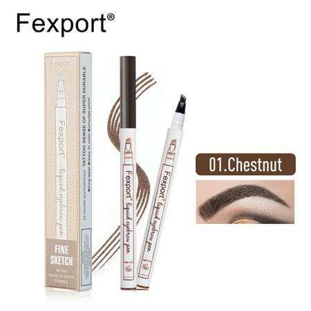 Fexport Liquid Eyebrow Pencil Special Four Fork Design Fine Sketch 3 Colors Optional Waterproof Tattoo 24 Hours Natural Longlasting Micro Carving Eye Brow