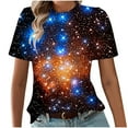 thumbnail image 3 of YueHuiYing Galaxy Shirt for Women Space Print Loose-Fit Short Sleeve Crewneck Casual Blouse Summer Graphic Tee Tops Cute Streetwear, 3 of 7