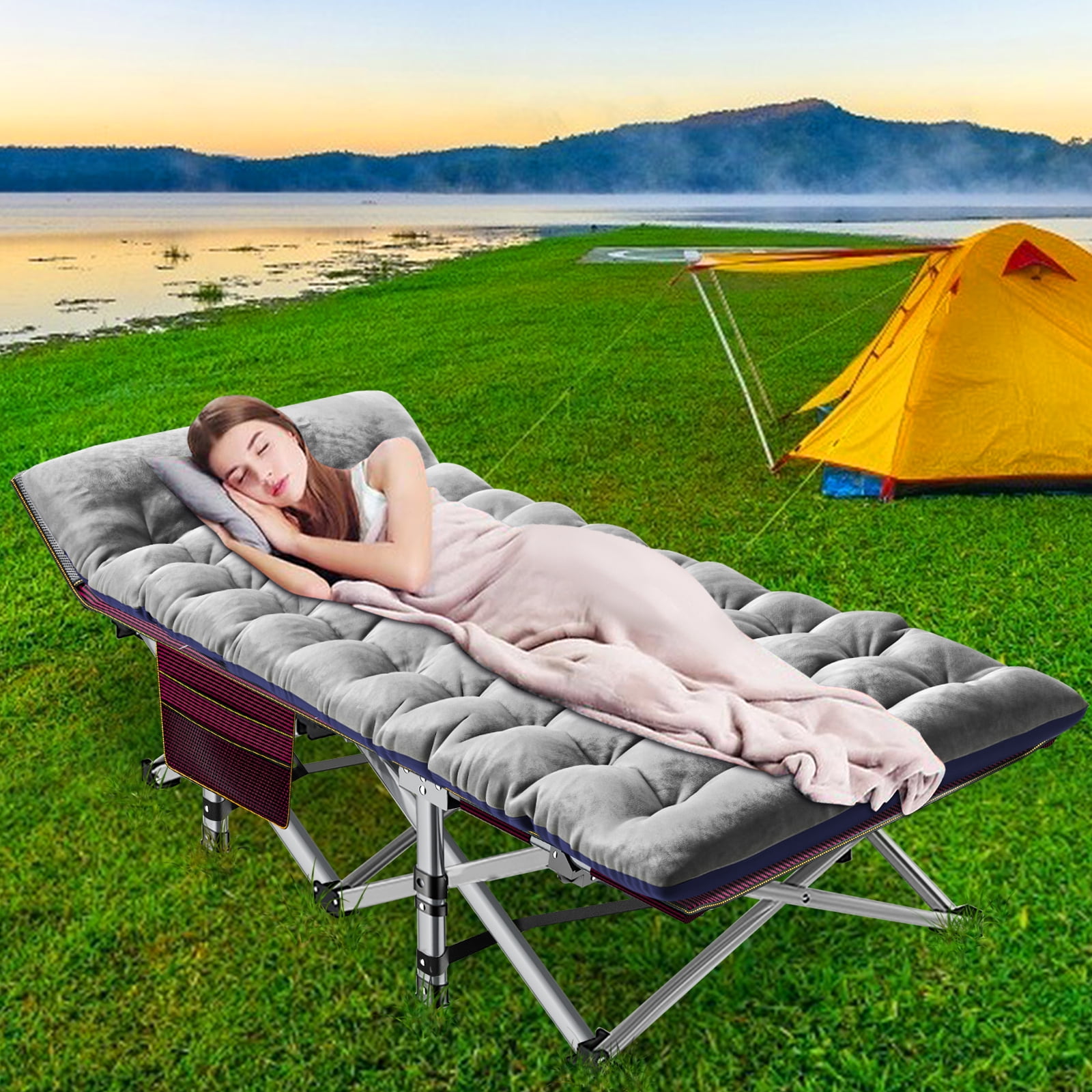 Folding camp sale bed with mattress