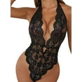 thumbnail image 3 of Enwejyy Women's Lingerie Underwear Crotchless Sexy Deep V-Neck Sheer Backless Lace Halter One Piece Bodysuit Babydoll Sleepwear, 3 of 5