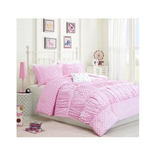 Girls Kids Teen Pink Polka Dot Comforter Bedding Set With Pillow Twin