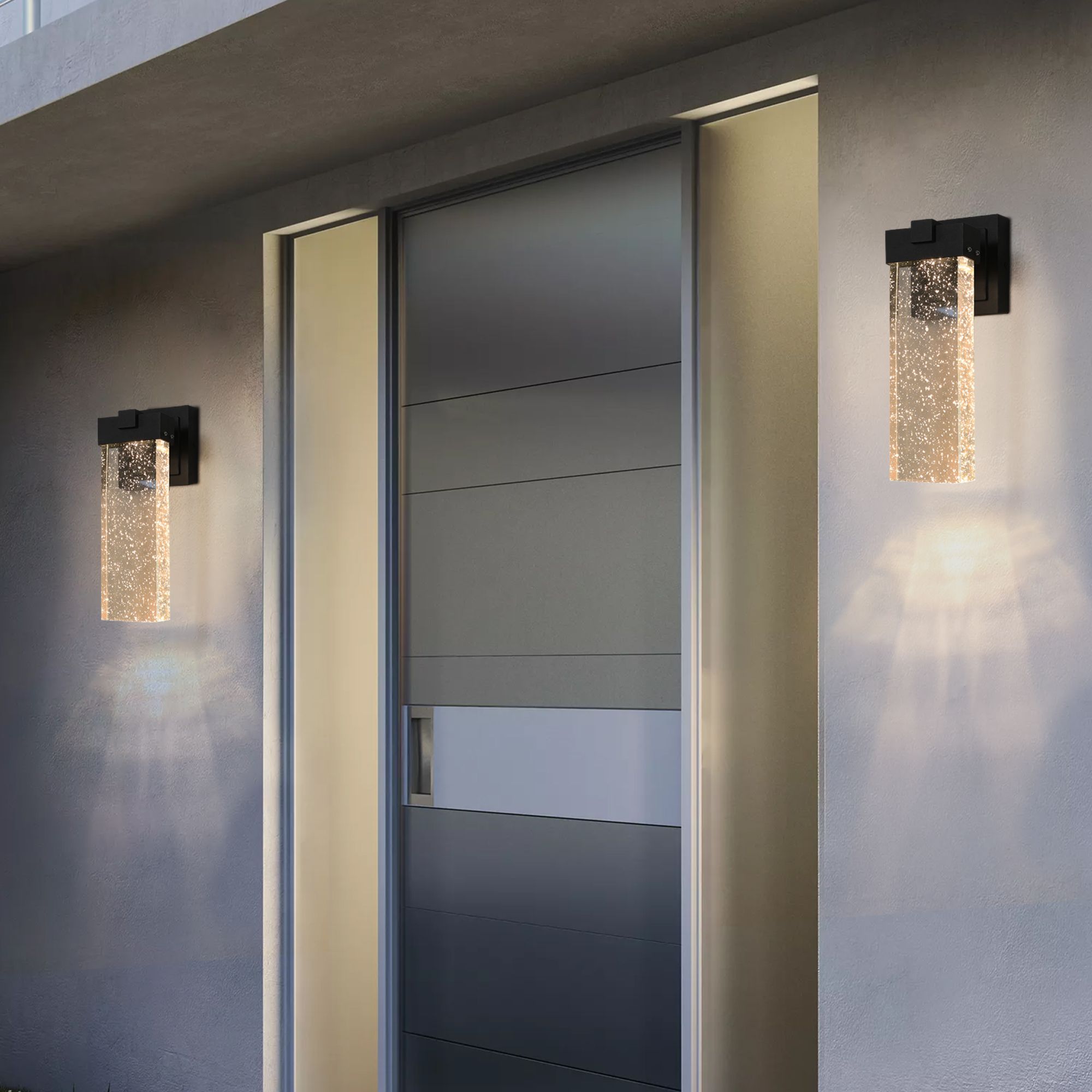 2-Pack Outdoor Wall Light Fixture, Weatherproof LED Wall Sconce with Bubble Crystal Shade and Dusk to Dawn Light Sensor, 12W, Die-Cast Aluminum for Porch Garage Garden