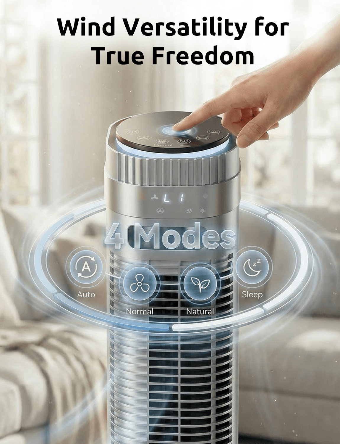 35" Bladeless Tower Fan - Ultra-Quiet 28dB for Bedroom Sleep 25 ft/s High Velocity Cooling w/ Remote 64° Wide Oscillation, 12H Timer, 5 Speeds, 4 Modes LED Display Standing Floor Fan - Silver