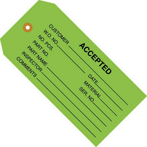 SSBM 4 3/4 x 2 3/8" 'Accepted' Inspection Tags, Green 1000/Case
