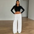 thumbnail image 6 of WULMLEO Women's Shiny Sequin Wide Leg Pants Elastic Waist Sparkly Baggy Pants White M, 6 of 6