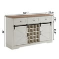 thumbnail image 3 of Farmhouse Wine Bar Cabinet w/Sliding Barn Door, 58" Kitchen Coffee Bar Cabinet w/Wine & Glass Rack, Storage Shelves, 3 Drawers, Rustic Large Buffet Sideboard for Dining Room, Antique White, 3 of 9
