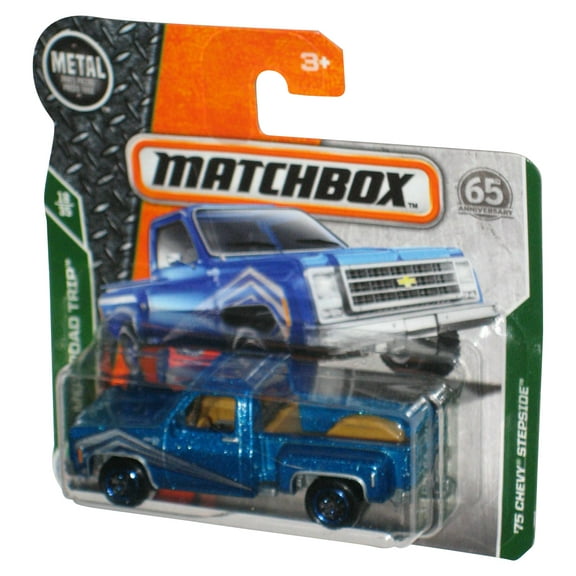 Matchbox MBX Road Trip 18/35 (2017) Blue '75 Chevy Stepside Toy Truck 28/125 - (Short Card)