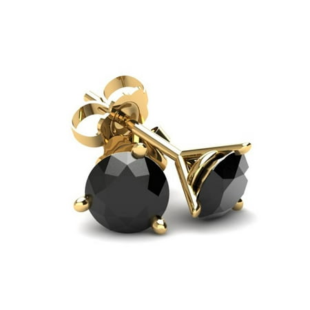 .20CT Round Brilliant Cut Black Diamond Stud Earrings in 14K Gold Martini