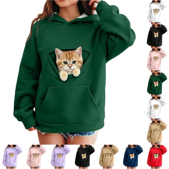 WhouRiu Girls Casual Solid Color Hoodies Fall Cozy Hooded Sweatshirts With Pet Pocket 3-14 Years