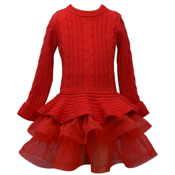 Bonnie Jean Chunky Cable Knit Sweater Dress Red Flared Hem Size 4