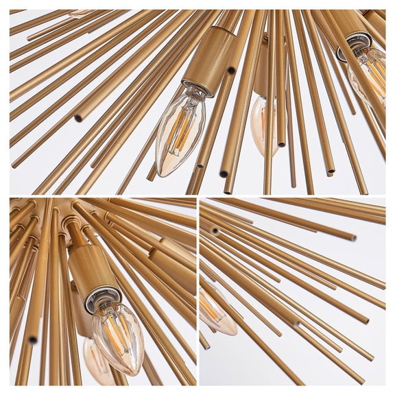 Keepoman 29inch Chandelier Ceiling Pendant Light Fixtures with Mid-Century Modern 12-Light Starburst Chandelier for Living Room, Dining Room, Foyer, Gold (Bulb Not Included)