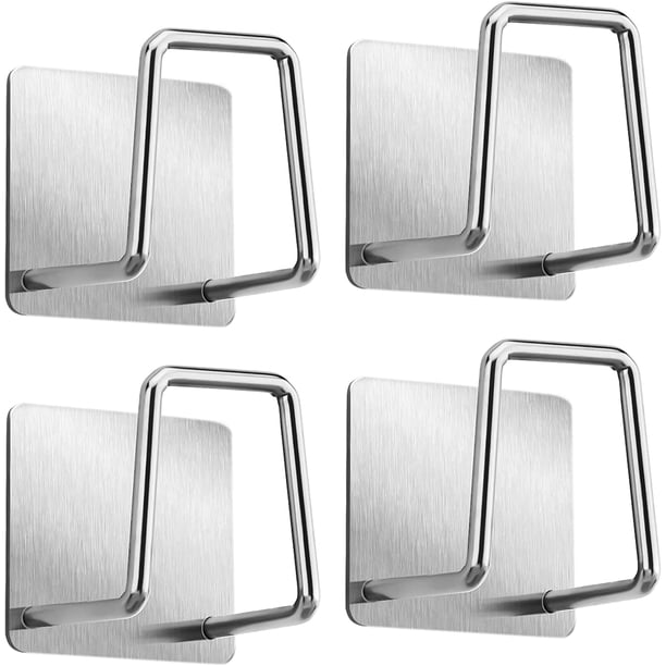 Soporte para esponja - Gancho para esponja para platos de acero inoxidable 304, adhesivo - Accesorios para fregadero - Gancho adhesivo, almacenamiento para baño de cocina (4 piezas, plateado) -