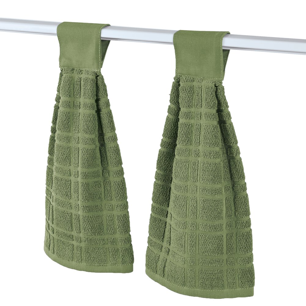Hanging Tufted Design Kitchen Towels Set of 2 Touch Tab Top Closure