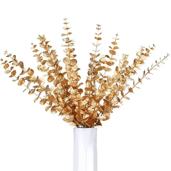 Artificial Eucalyptus Leaves Gold Eucalyptus Stems Artificial Eucalyptus Leaves Decor Fake Plastic Eucalyptus Plant for Home Decor 20PCS 15inch