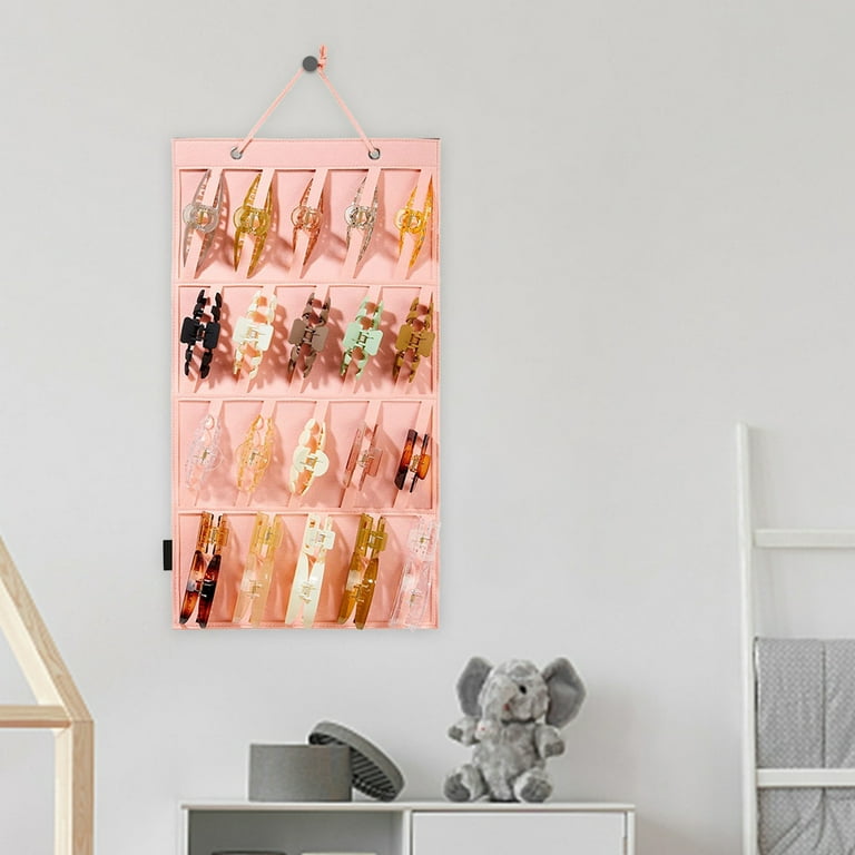 CHAMAIR Felt Girls Hairpin Organizer Wall-mounted Claw Clips Storage  Hanging Bag (Pink) 