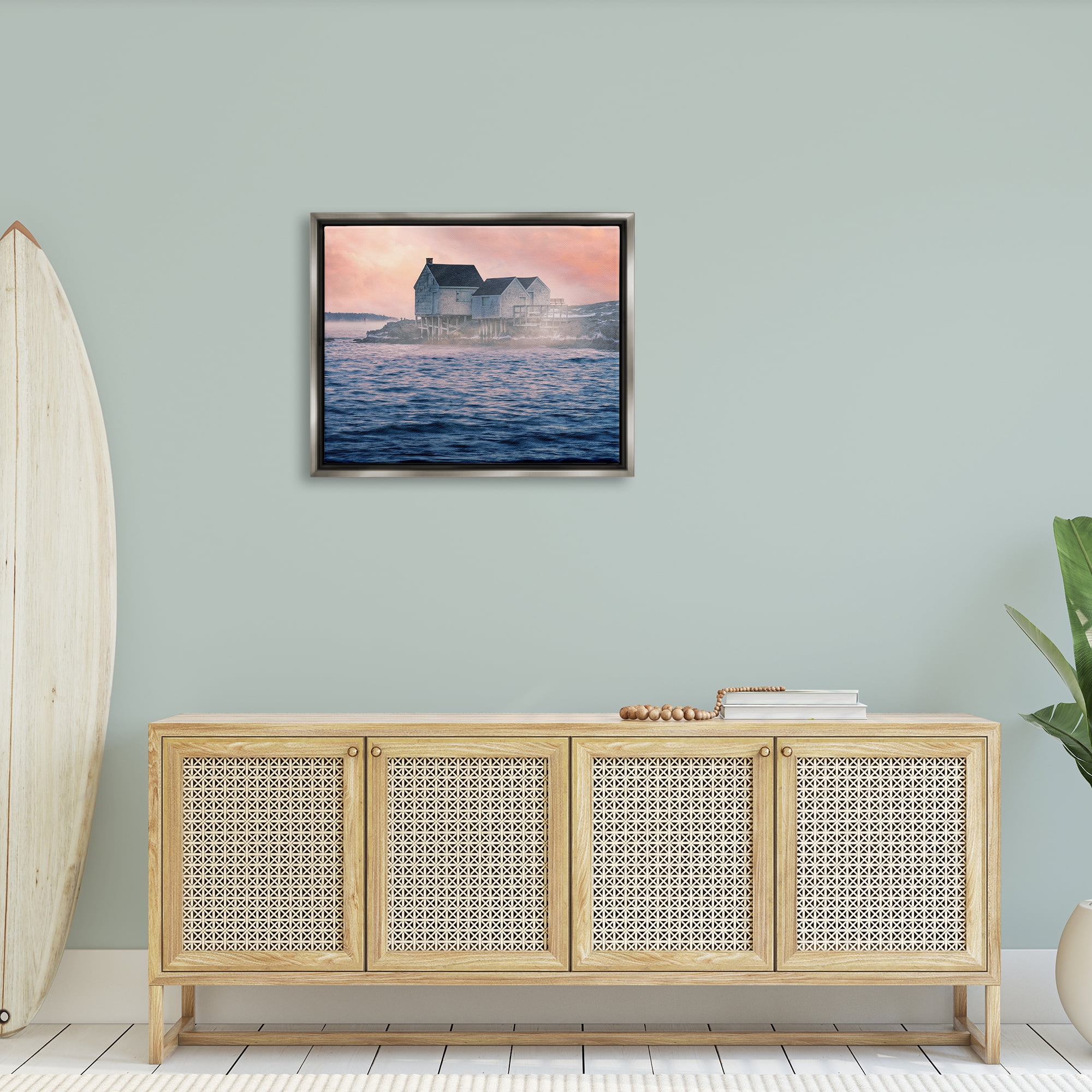 Stupell Coastal Cottage Seaside Ocean Waves Landscape Photography Gray Floater Framed Art Print Wall Art
