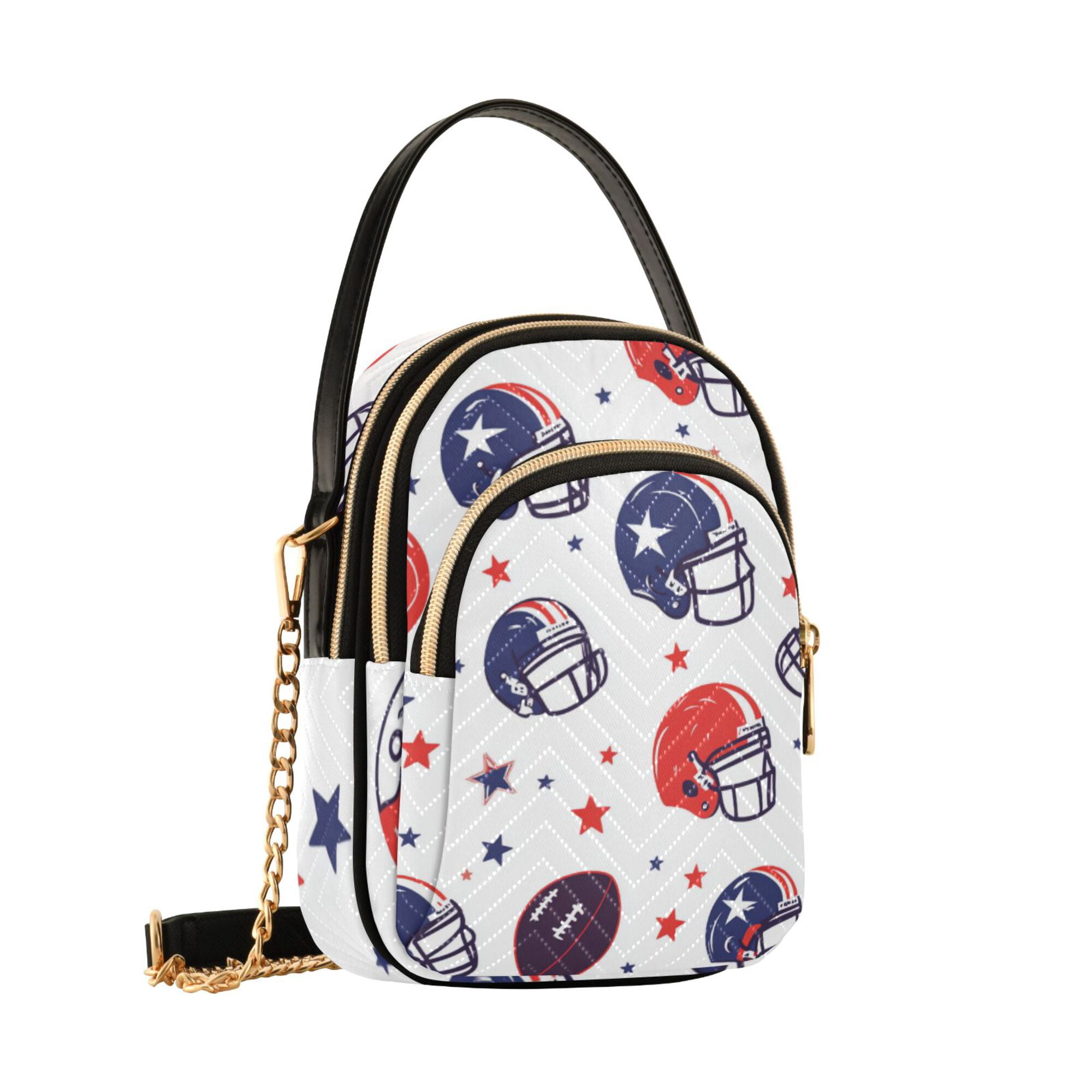 FORMRS Crossbody Bag for Women Quilted Travel Shoulder Cell Phone Purse with Chain Strap Handbag, Star Spangled Helmets