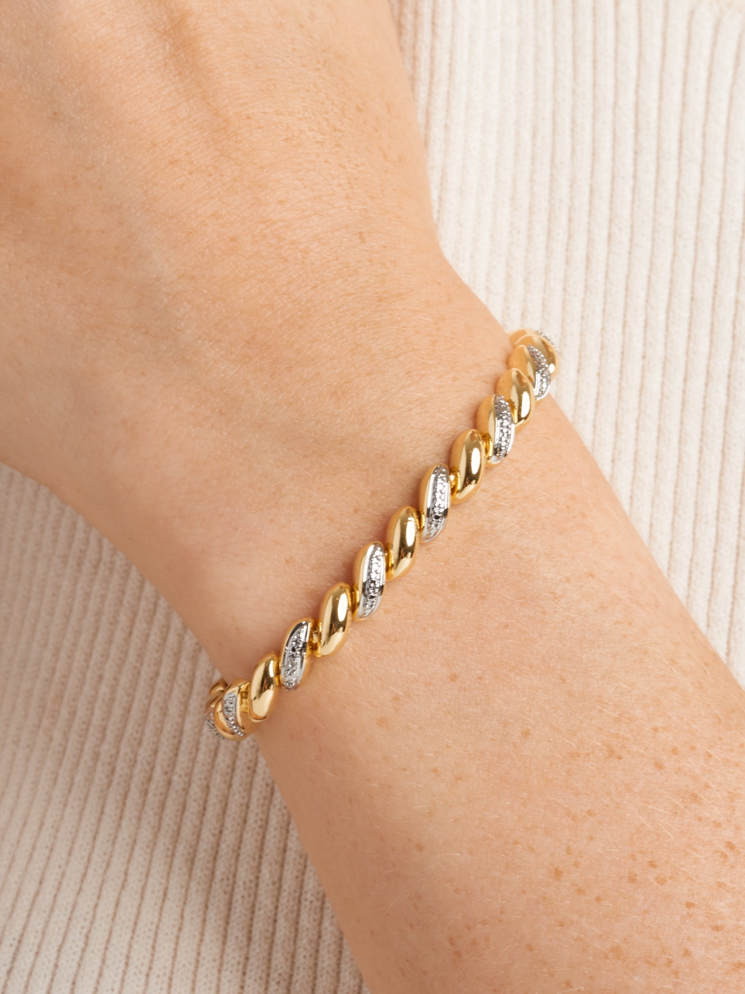 Forever Facets Fine Silver Plated Gold Tone San Marco Diamond Accent Tennis Bracelet, 7.25"