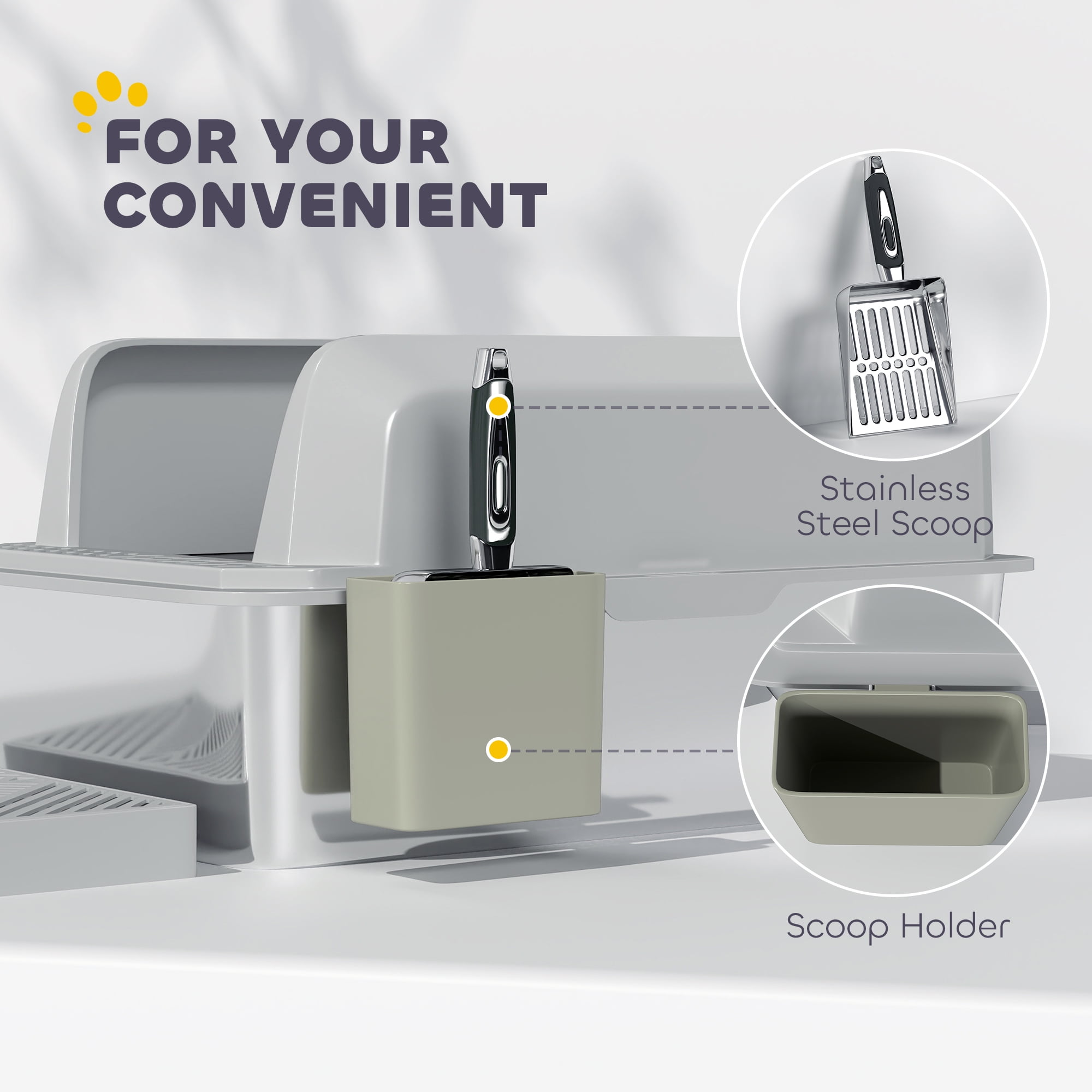 PawHut Stainless Steel Litter Box, Metal Litter Box High Sided, Anti-Urine Leakage, Non-Sticky, with Metal Scoop & Scoop Holder, 24" x 16" x 11"