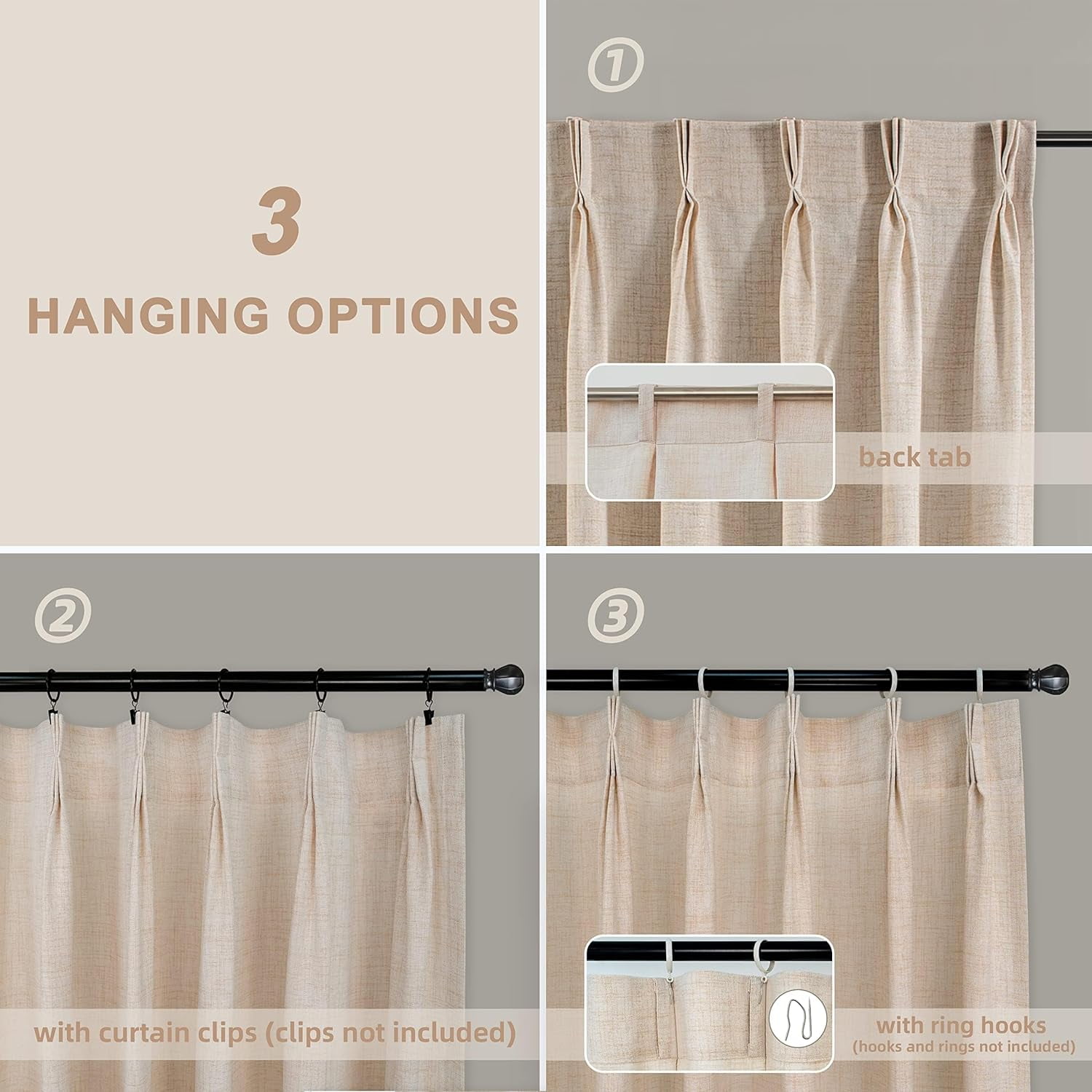 DriftAway Pinch Pleat Linen Textured Semi Sheer Solid Farmhouse and Modern Rustic Linen Curtains High Ceiling Extra Long Drapes for Living Room 13 ft Length 1 Panels W52 x L228 Inches Long Beige