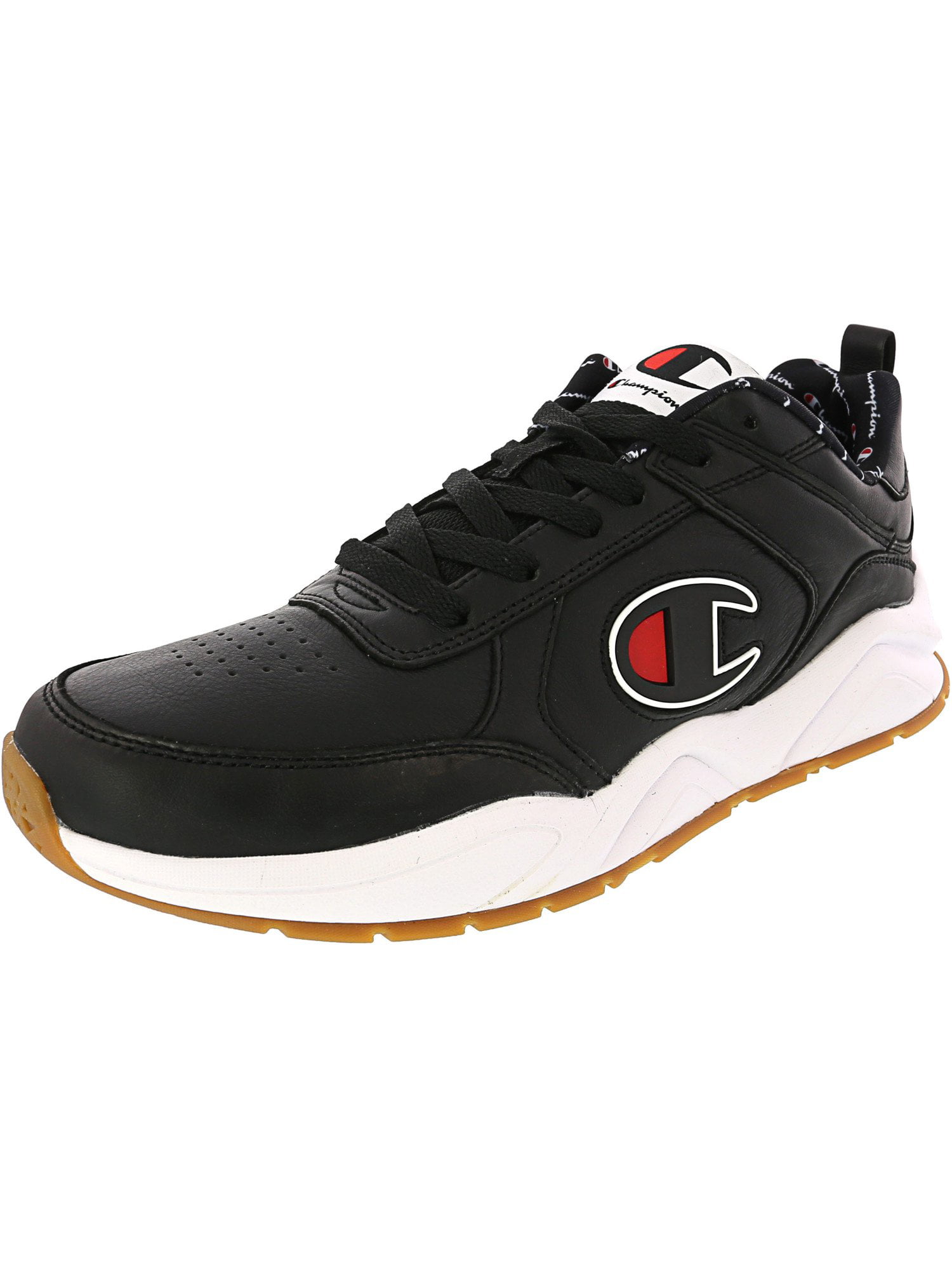 Champion 93 Eighteen Big Mens Black Leather Low Top Lace Up Sneakers Shoes 